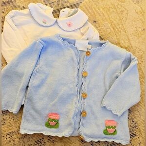 Little English scallop cardigan and coordinating Peter Pan pima top 🫖